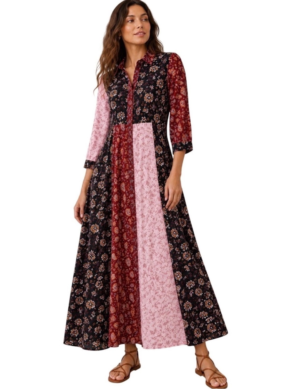 Zara Boho Patchwork Floral Maxi Dress 100% Viscose